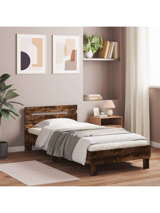 Rám postele s čelem kouřový dub 90 x 200 cm kompozitní dřevo