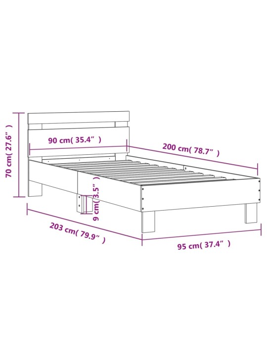 Rám postele s čelem šedý sonoma 90 x 200 cm kompozitní dřevo
