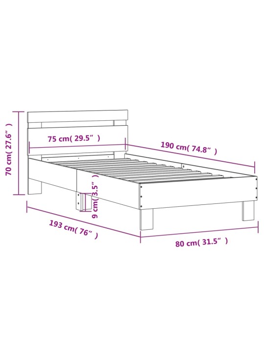 Rám postele s čelem šedý sonoma 75 x 190 cm kompozitní dřevo