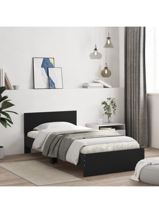 Rám postele s čelem černý 100 x 200 cm kompozitní dřevo