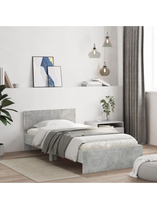 Rám postele s čelem betonově šedý 100 x 200 cm kompozitní dřevo