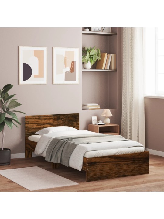 Rám postele s čelem kouřový dub 100 x 200 cm kompozitní dřevo