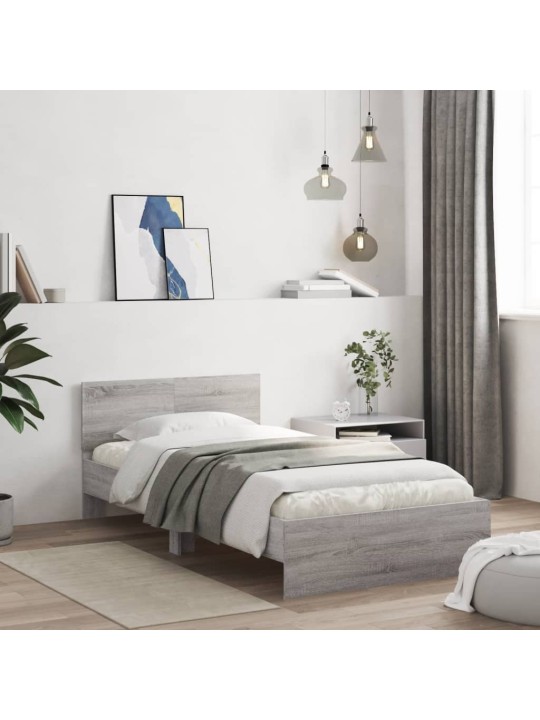 Rám postele s čelem šedý sonoma 100 x 200 cm kompozitní dřevo