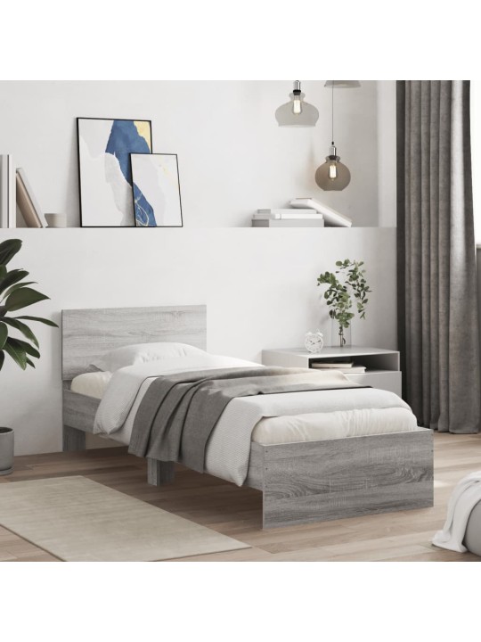 Rám postele s čelem šedý sonoma 90 x 200 cm kompozitní dřevo