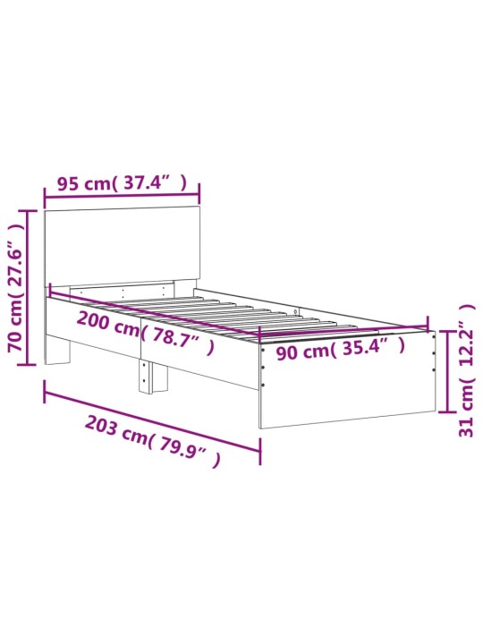 Rám postele s čelem šedý sonoma 90 x 200 cm kompozitní dřevo