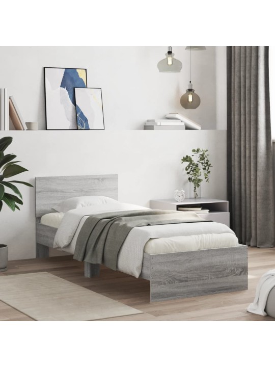 Rám postele s čelem šedý sonoma 90 x 190 cm kompozitní dřevo