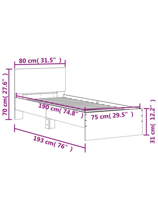 Rám postele s čelem šedý sonoma 75 x 190 cm kompozitní dřevo