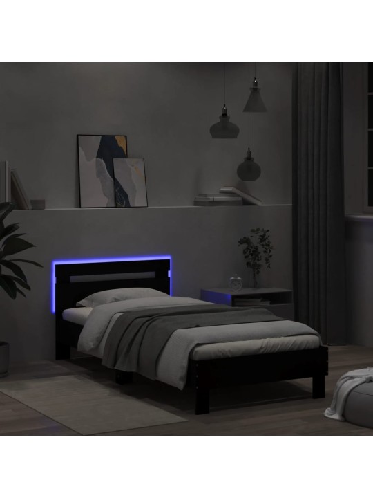 Rám postele s čelem a LED osvětlením černý 100 x 200 cm