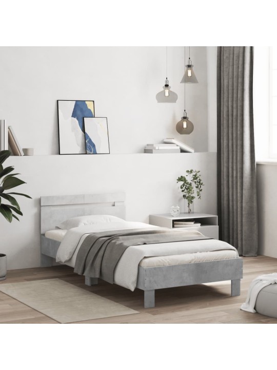 Rám postele s čelem a LED osvětlením betonově šedý 100 x 200 cm