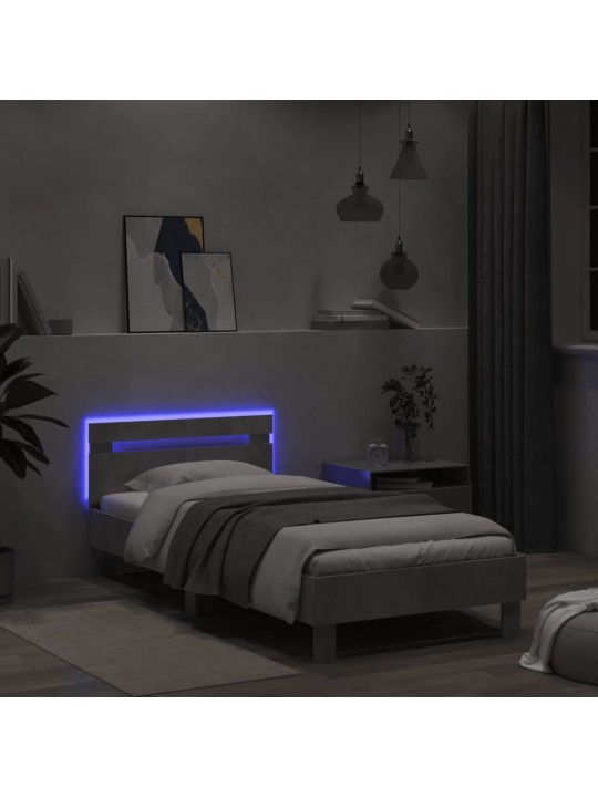 Rám postele s čelem a LED osvětlením betonově šedý 100 x 200 cm