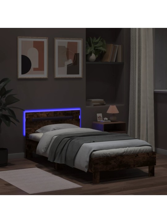 Rám postele s čelem a LED osvětlením kouřový dub 100 x 200 cm