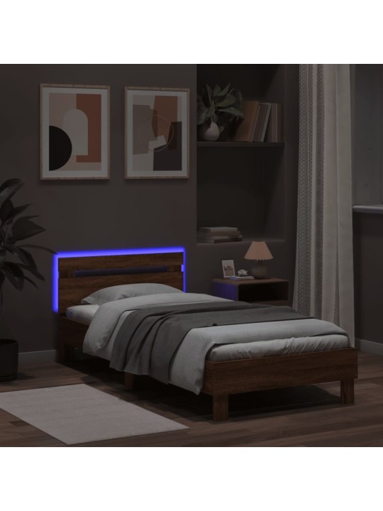 Rám postele s čelem a LED osvětlením hnědý dub 100 x 200 cm