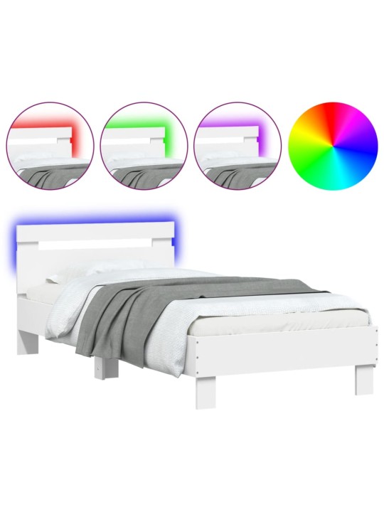Rám postele s čelem a LED osvětlením bílý 90 x 200 cm