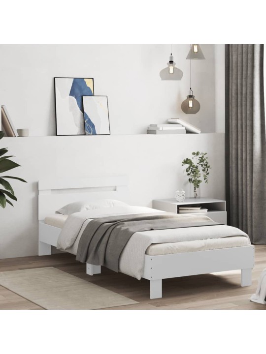 Rám postele s čelem a LED osvětlením bílý 90 x 200 cm