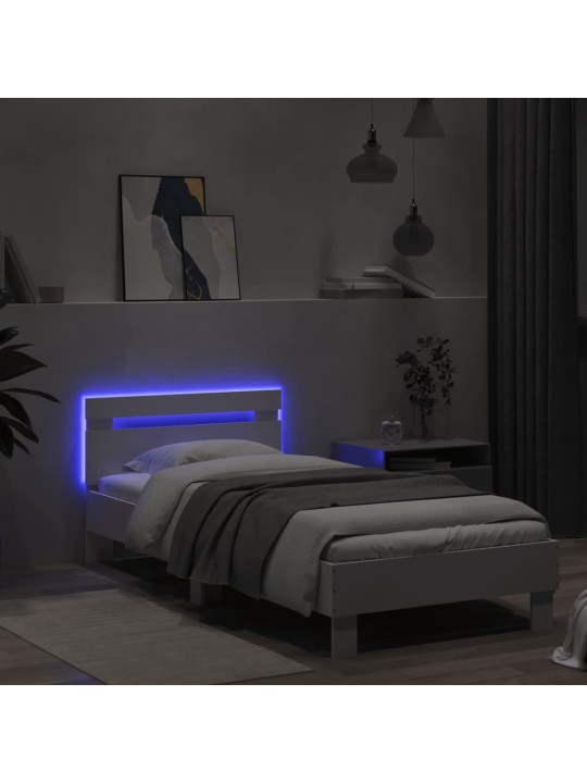 Rám postele s čelem a LED osvětlením bílý 90 x 200 cm