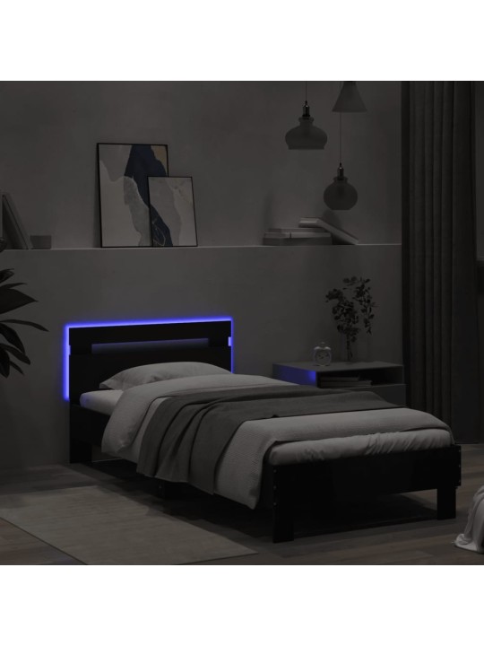 Rám postele s čelem a LED osvětlením černý 90 x 200 cm