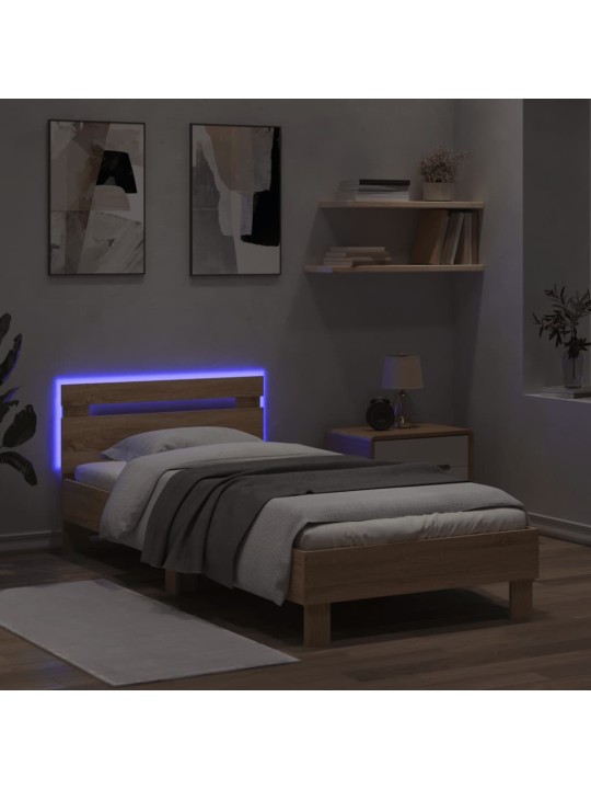 Rám postele s čelem a LED osvětlením dub sonoma 90 x 200 cm