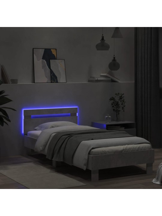 Rám postele s čelem a LED osvětlením betonově šedý 90 x 200 cm