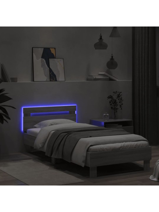 Rám postele s čelem a LED osvětlením šedý sonoma 90 x 200 cm