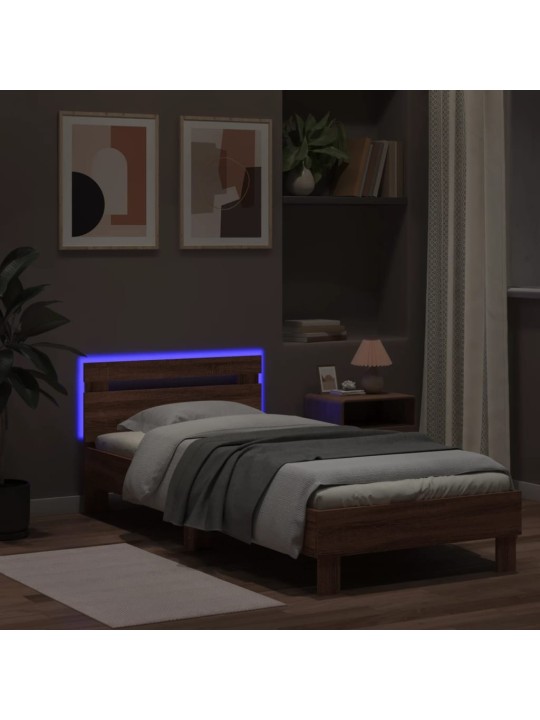 Rám postele s čelem a LED osvětlením hnědý dub 90 x 200 cm