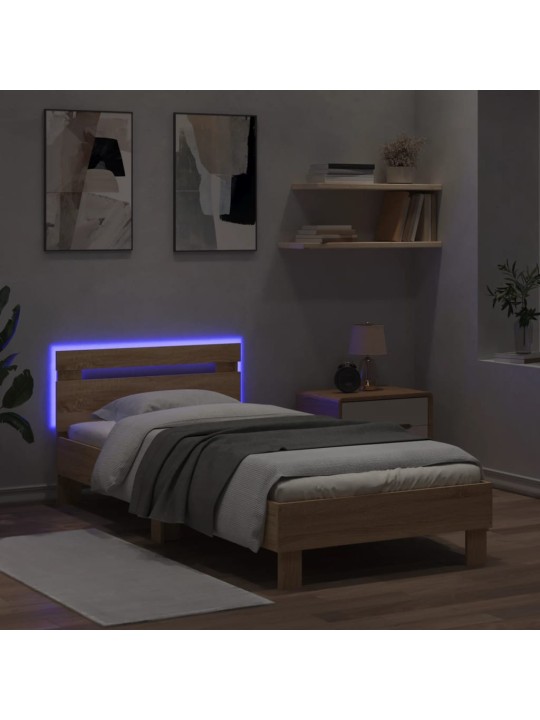 Rám postele s čelem a LED osvětlením dub sonoma 90 x 190 cm