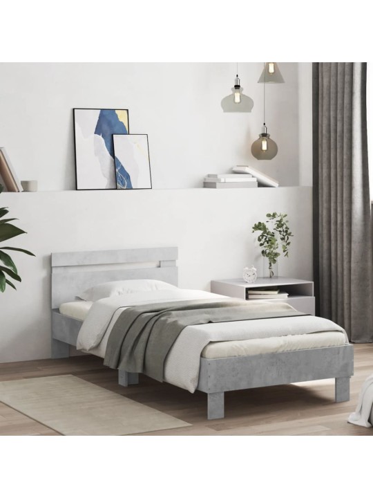 Rám postele s čelem a LED osvětlením betonově šedý 90 x 190 cm