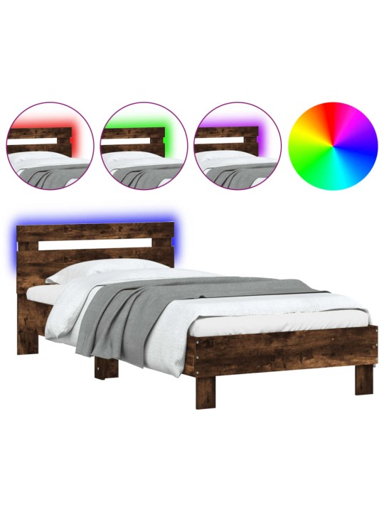 Rám postele s čelem a LED osvětlením kouřový dub 90 x 190 cm
