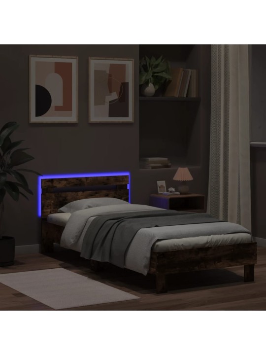 Rám postele s čelem a LED osvětlením kouřový dub 90 x 190 cm