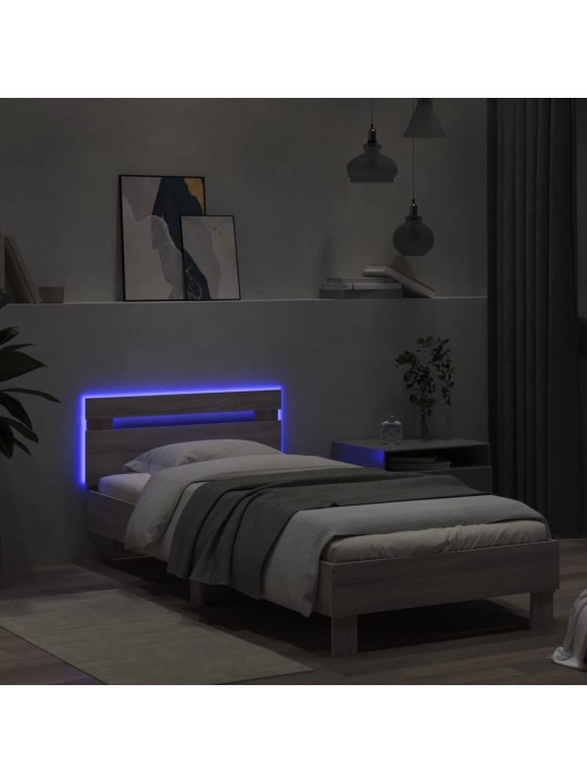 Rám postele s čelem a LED osvětlením šedý sonoma 90 x 190 cm