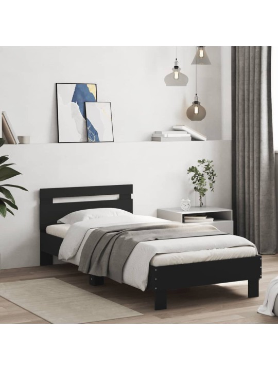 Rám postele s čelem a LED osvětlením černý 75 x 190 cm