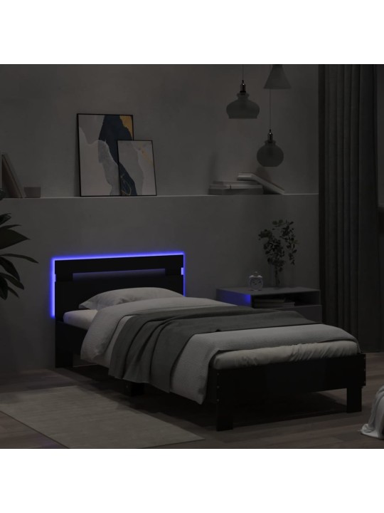 Rám postele s čelem a LED osvětlením černý 75 x 190 cm