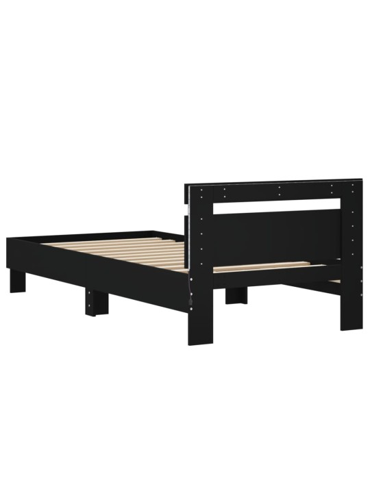 Rám postele s čelem a LED osvětlením černý 75 x 190 cm
