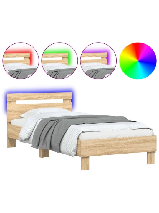 Rám postele s čelem a LED osvětlením dub sonoma 75 x 190 cm