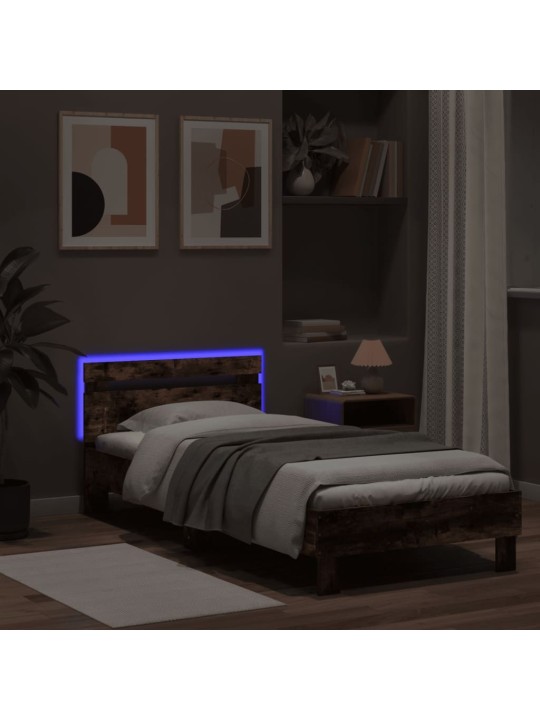 Rám postele s čelem a LED osvětlením kouřový dub 75 x 190 cm