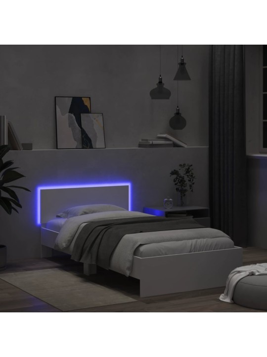 Rám postele s čelem a LED osvětlením bílý 100 x 200 cm