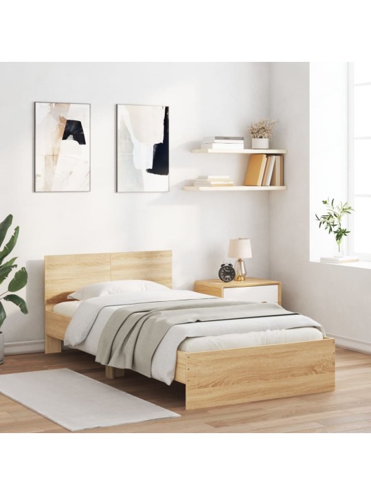 Rám postele s čelem a LED osvětlením dub sonoma 100 x 200 cm