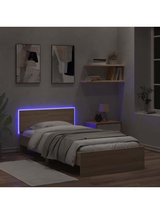 Rám postele s čelem a LED osvětlením dub sonoma 100 x 200 cm