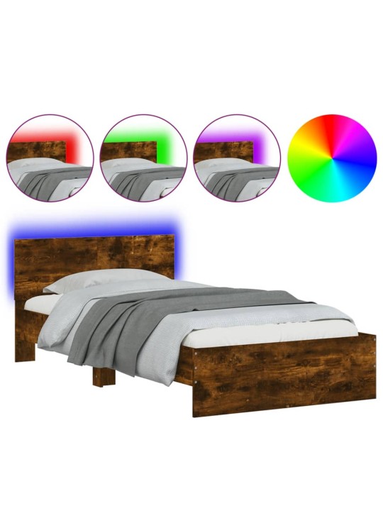 Rám postele s čelem a LED osvětlením kouřový dub 100 x 200 cm