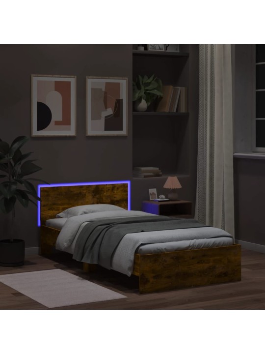 Rám postele s čelem a LED osvětlením kouřový dub 100 x 200 cm
