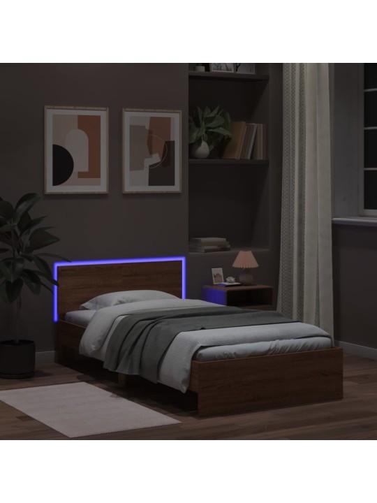 Rám postele s čelem a LED osvětlením hnědý dub 100 x 200 cm