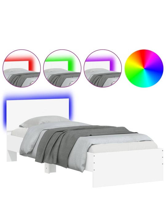 Rám postele s čelem a LED osvětlením bílý 90 x 200 cm