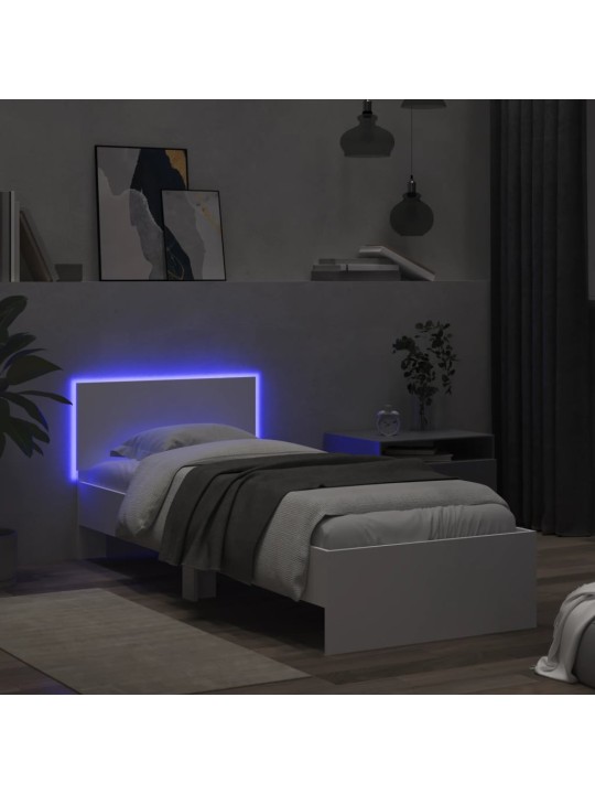 Rám postele s čelem a LED osvětlením bílý 90 x 200 cm