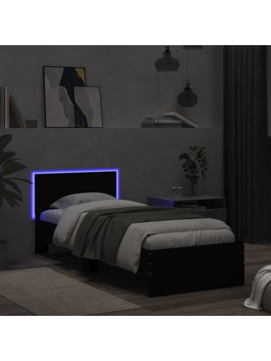 Rám postele s čelem a LED osvětlením černý 90 x 200 cm
