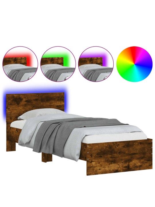 Rám postele s čelem a LED osvětlením kouřový dub 90 x 200 cm