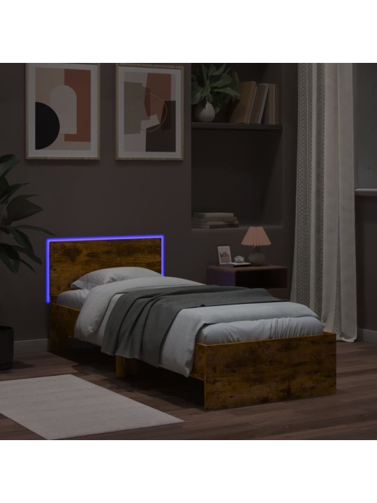 Rám postele s čelem a LED osvětlením kouřový dub 90 x 200 cm