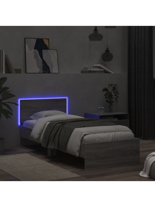 Rám postele s čelem a LED osvětlením šedý sonoma 90 x 200 cm