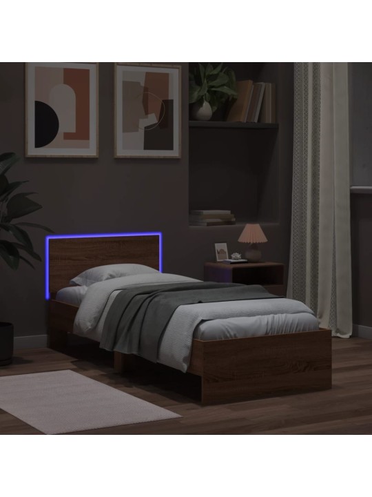 Rám postele s čelem a LED osvětlením hnědý dub 90 x 200 cm