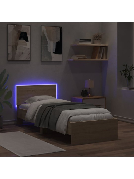 Rám postele s čelem a LED osvětlením dub sonoma 90 x 190 cm