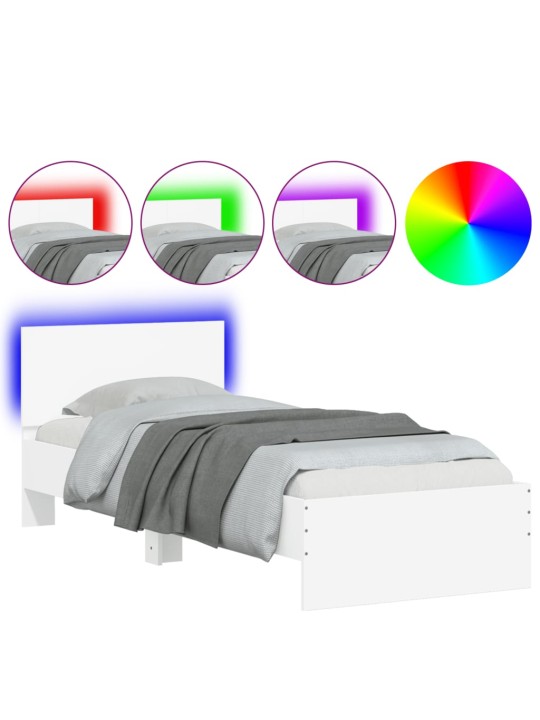 Rám postele s čelem a LED osvětlením bílý 75 x 190 cm