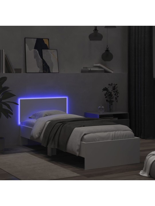 Rám postele s čelem a LED osvětlením bílý 75 x 190 cm
